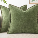 MIULEE Pack of 2 Couch Throw Pillow Covers 18x18 Inch Sage Green Farmhouse Decorative Pillow Covers with Stitched Edge Soft Chenille Solid Dyed Summer Pillow Covers for Sofa Bed Living Room