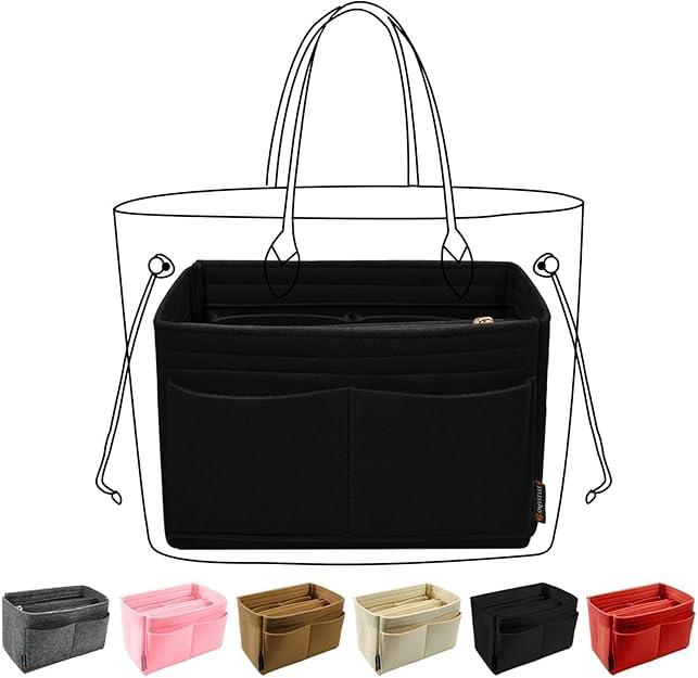 Purse Organizer Insert, Felt Tote Bag Organizer Insert with 5 Sizes, Handbag Dividers for Inside Purse, Compatible with Longchamp, Neverful, Speedy and More, Black
