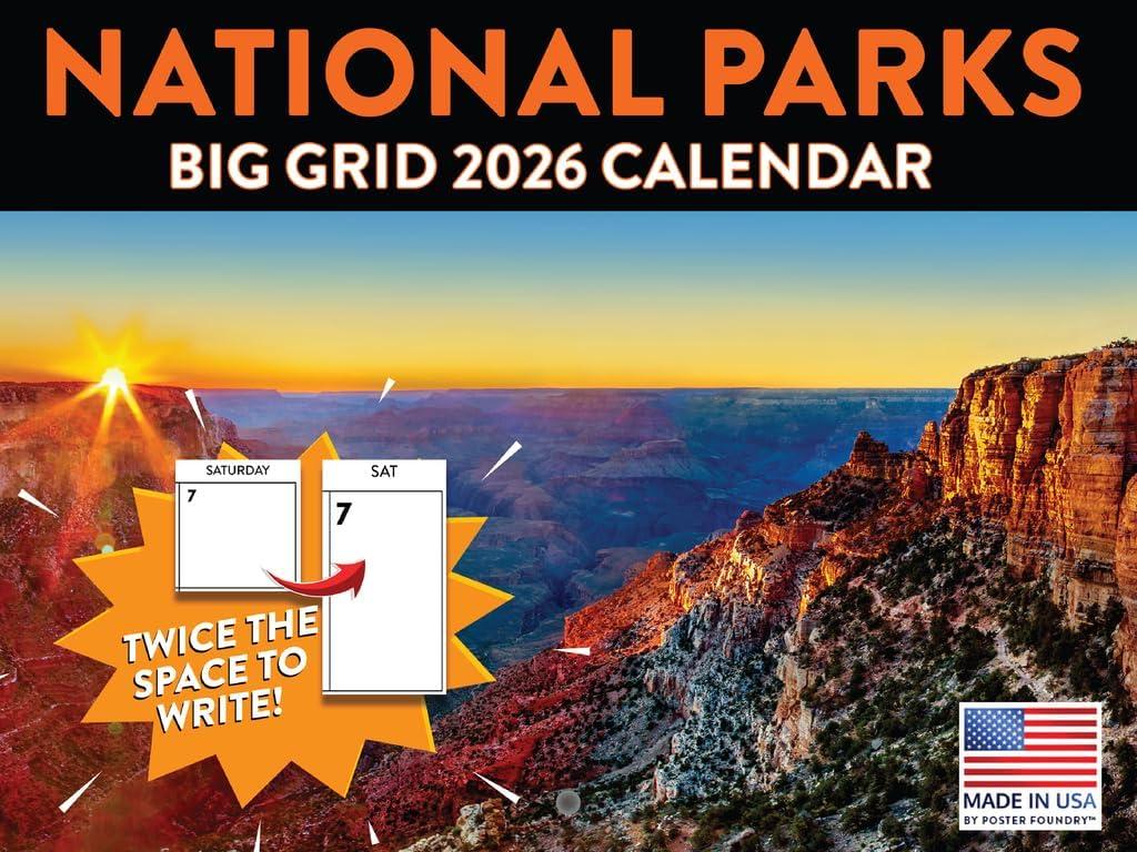Big Grid National Park Calendar 2026 Monthly Wall Calender 12 Month | American Made In The USA