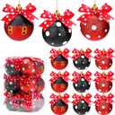 Suncalla 12 Pcs 2.4 Inch Christmas Glitter Ball Ornaments Mouse Plastic Ball with Dot Bow Tree Ornaments Cartoon Mouse Balls Red Black Yellow White Dot Decorations for Xmas Trees Party House Decor