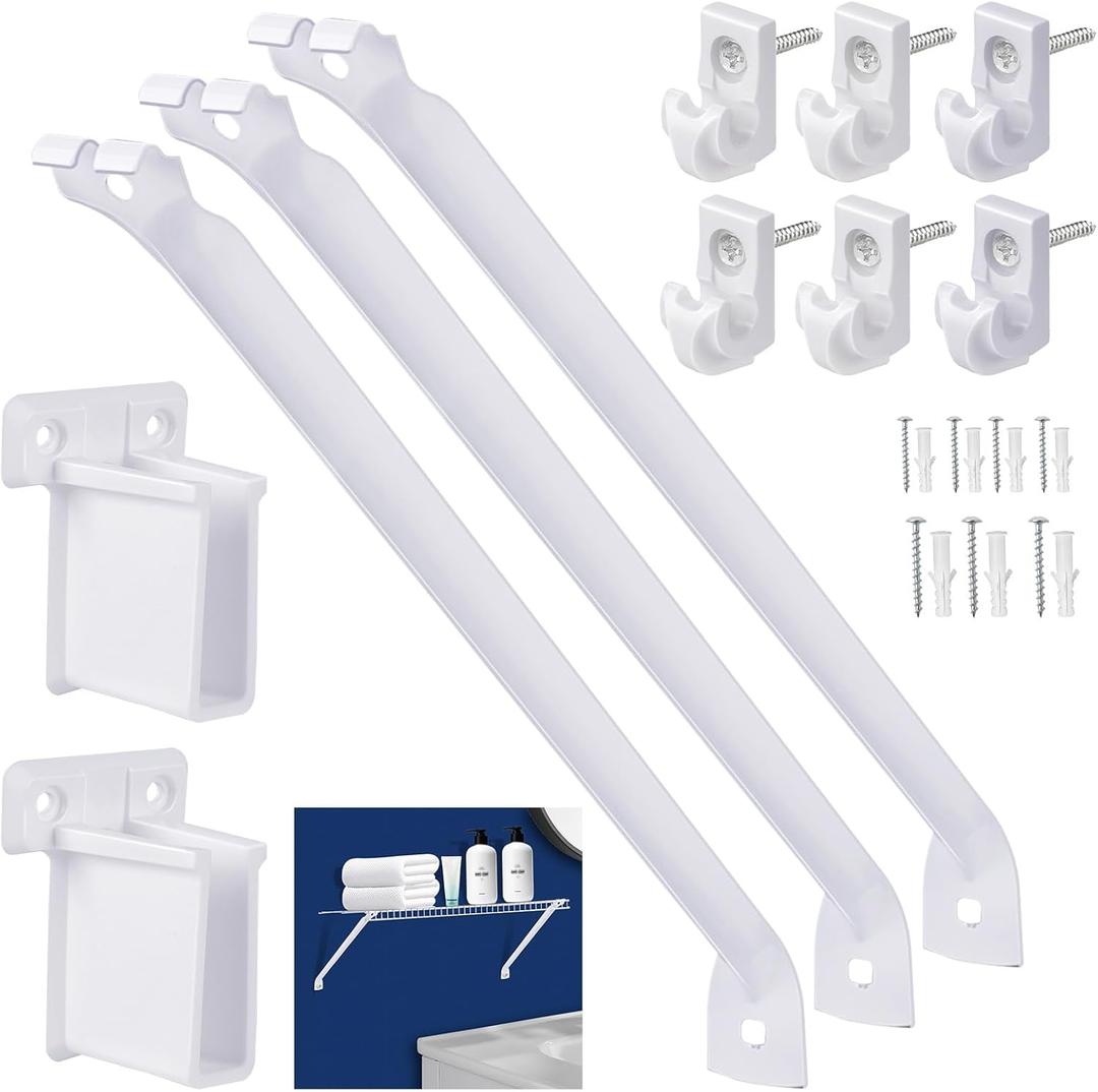 12 Inch Wire Shelf Brackets Set, Includes 3Wire Rack Support Brackets, 6Wire Shelf Clips and 2End Brackets,Suitability for Wardrobe and Wall Bracket Installation (3, 12 Inch)