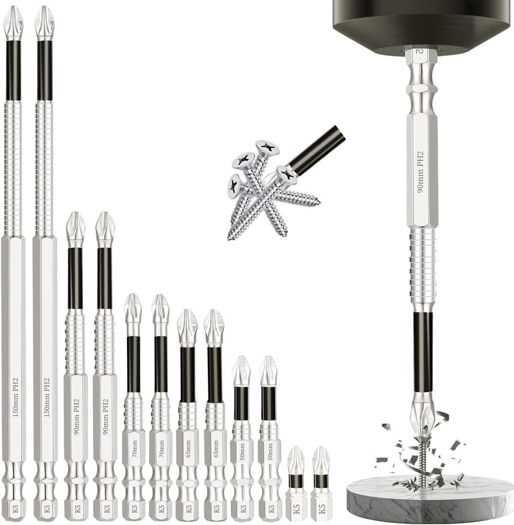 12pcs High Magnetic Screwdriver Drill Bit SetMagnetic Drill Bit Setk5 Impact Resistant Non Slip BitUpgrade Fixion Tools Drill Bits-25 50 65 70 90 150mm