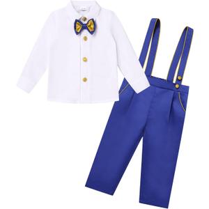 IDOPIP Baptism Christening Outfits for Boys Toddler Baby Wedding Birthday Outfit Gentleman Bowtie Shirt Suspenders Pants Suit