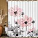 MERCHR Unique Floral Pink Shower Curtain for Bathroom Decor, Pink and Grey Daisy Flower Elegant Wildflower Design Farmhouse Shower Curtains with Hooks Set, 71 X 71 Inches