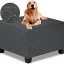 Ottoman Cover Square,Waterproof Square Ottoman Covers Thick Slipcover for Living Room,Washable Storage Footstool Furniture Protector for Dogs,Pets,Charcoal Grey,X-Large (XL Length&Width:43"-46",Height:14"-20", Charcoal Grey&dark Bluish Gray)