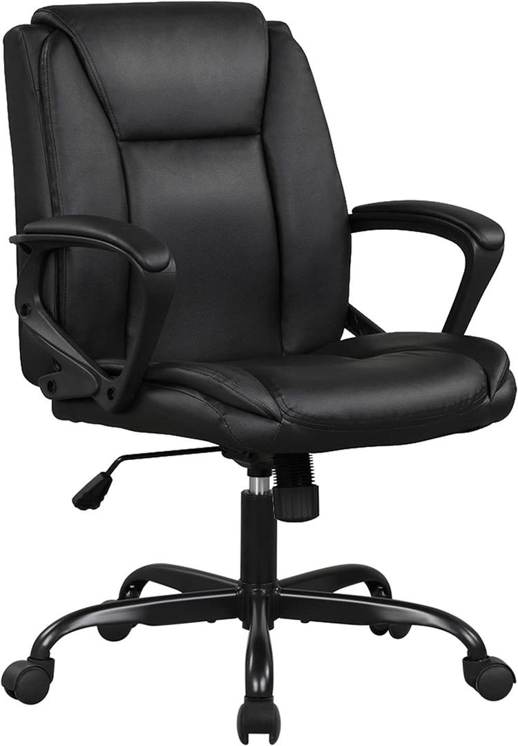 Home Office Chair Ergonomic Desk Chair PU Leather Task Chair Executive Rolling Swivel Mid Back Computer Chair with Lumbar Support Armrest Adjustable Chair for Men (Black)