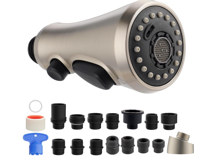 Hibbent Pull Down Kitchen Faucet Head Replacement, 3-Function Kitchen Faucet Head Sink Spray Nozzle with 15 Adapters, American Standard, Delta, Kohler Faucets,