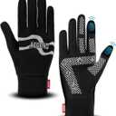 Aegend Lightweight Winter Gloves for Men Women, Warm Running Gloves Touchscreen Thermal Glove Liners for Cold Weather Driving, Cycling & Hiking, Non-Slip, Elastic Cuff, Stretchy, Durable (Medium, Black - Gray Pattern)