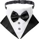 ADOGGYGO Formal Dog Tuxedo Wedding Puppt Bandana Collar with Bow Tie, Adjustable Pet Bowtie Collar Bandana for Small Dogs (Small) (Black&White)