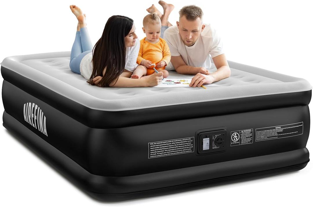 Airefina Air Mattress Queen with Built in Pump, 18 Raised Comfort Blow Up Mattress with Carrying Bag, Portable Inflatable Mattress for Guest Home, Air Bed Colchones Inflables 750 Lbs Max, 80*60*18 in (Standard Height 18" Black)