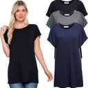 Free to Live 2 Pack Extra Long Tshirts for Women Tunic Tops to Wear with Leggings Short Sleeve Tee Workout T Shirts Loose Fit (Small, Gray, Navy)