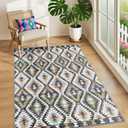 3x5 Rug for Living Room, Washable Black Area Rug, Boho Moroccan Geometric Trellis with Vibrant Hues Non Slip Rug for Large Kitchen, Bedroom Bedside, Entryway,Low Pile Ultra Soft Small Carpet