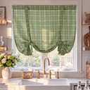 NICETOWN Tie Up Curtains for Windows with Green Plaid, Roman Shade for Bathroom Privacy, Farmhouse Kitchen Curtains Length Adjustable, Linen Blend Light Filtering Balloon Shade, W46 x L63 in, 1 Panel