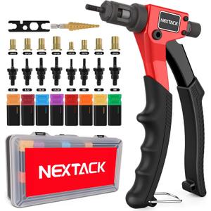 NEXTACK Rivet Nut Tool Kit with Step Drill Bit & 80 Nutserts for Tight Space, 8 Inch Rivnut Tool Set Riveter with 8 Mandrels 6-32 8-32 10-24 1/4-20 M3 M4 M5 M6 in Organized Rugged Carrying Case NT600