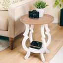 Farmhouse End Table, Wooden Round Side Table, 2 Tiers Accent Table for Family, Living Room or Small Spaces, Concave Legs, White and Brown (White&brown)