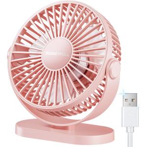 SWEETFULL USB Desk Fan Small Quiet - 3 Speeds Mini Personal Portable Fan 360 Rotation Adjustable, 5.5 Inch Office Table Cooling Gadgets on Desktop (Pink)