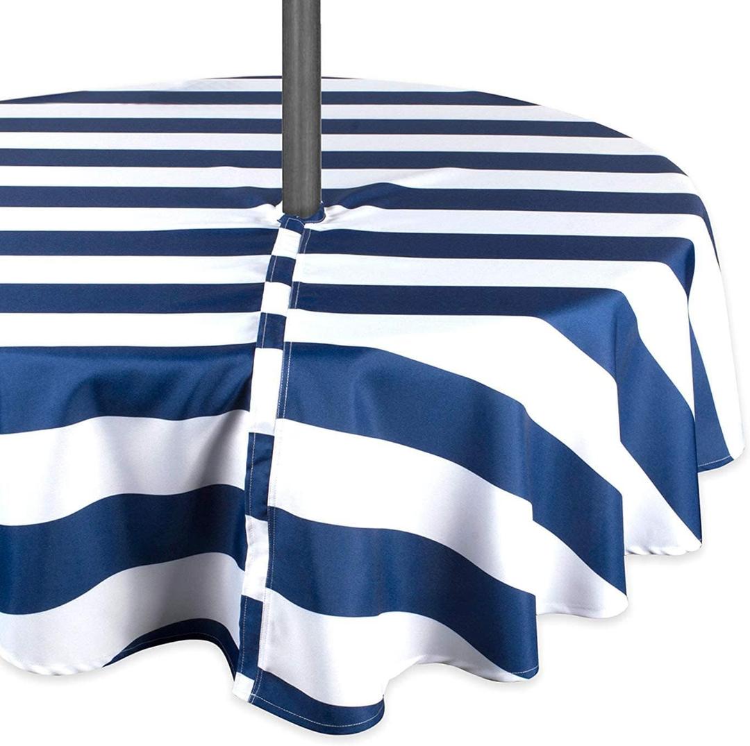 DII Cabana Stripe Outdoor Zippered Tabletop Collection, Stain/Wrinkle Resistant & Waterproof, 52" Round, Nautical Blue