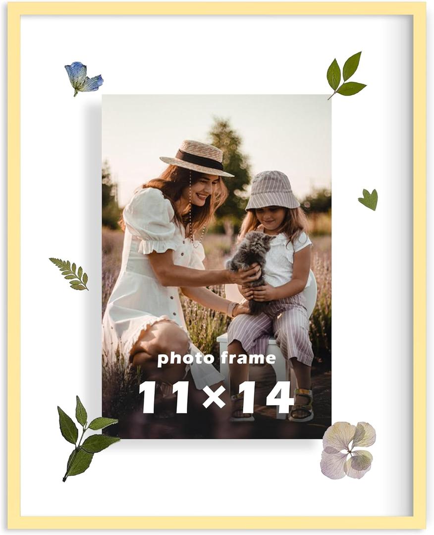 FrameWorks 11x14 Deluxe Brass Gold Aluminum Contemporary Style Floating Picture Frame with Tempered Glass (1PK-11"x14" float to 8"x10")