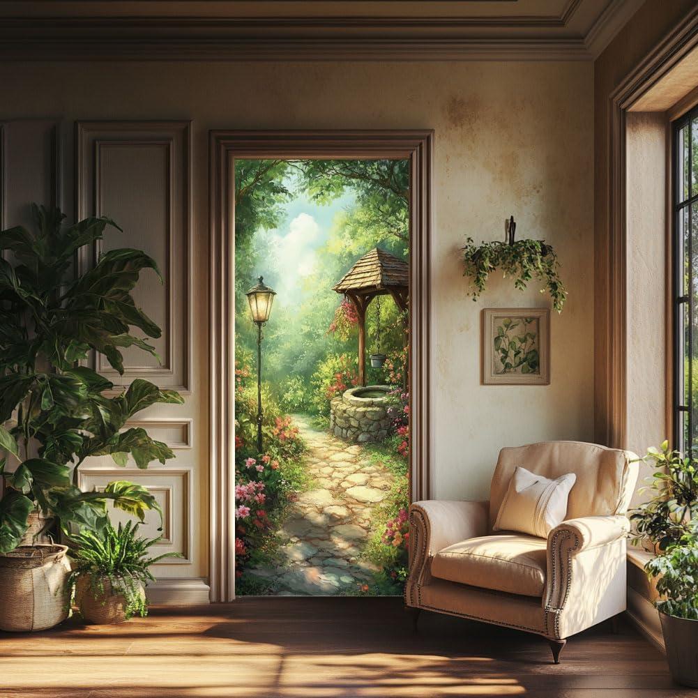 arricraft 2 Pcs Self-Adhesive Door Sticker, 31.5"x78.7", Garden Street Lamp Plant Door Murals, PVC, Removable Wallpaper Decoration for Bedrooms, Living Room arricraft 2 Pcs Self-Adhesive Door Sticker, 31.5"x78.7", Garden Street Lamp Plant Door Murals, PVC, Removable Wallpaper Decoration for Bedrooms, Living Room