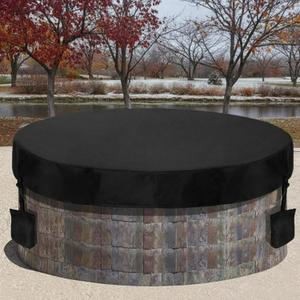 Tegeme 70-74 Inch Fire Pit Cover Round for in Ground 600D Oxford Cloth Waterproof Heavy Duty Built in Stone Fire Pit Cover for Outdoor Patio, Black