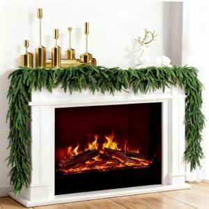 2 Pack Christmas Norfolk Pine Garlands 9FT, Real Touch Artificial Greenery Garland Full Evergreen Pine Garland for Mantle, Fireplace, Table, Wall, Stairs & Outdoor Holiday Décor