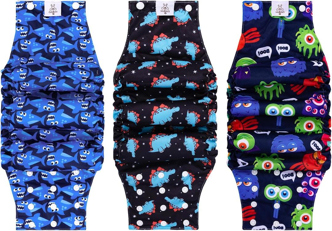 CuteBone Washable Dog Diapers Male with Snaps Reusable 3pcs a Pack Doggie Belly Band for Male Dogs Wraps KDM02XL (XL(21"-27"))