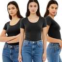 Emmalise Women's Short Sleeve Tshirt Scoop Neck Tee Value Pack Junior Plus Sizes (X-Large, 3 Pack - Bk, Bk, Bk)
