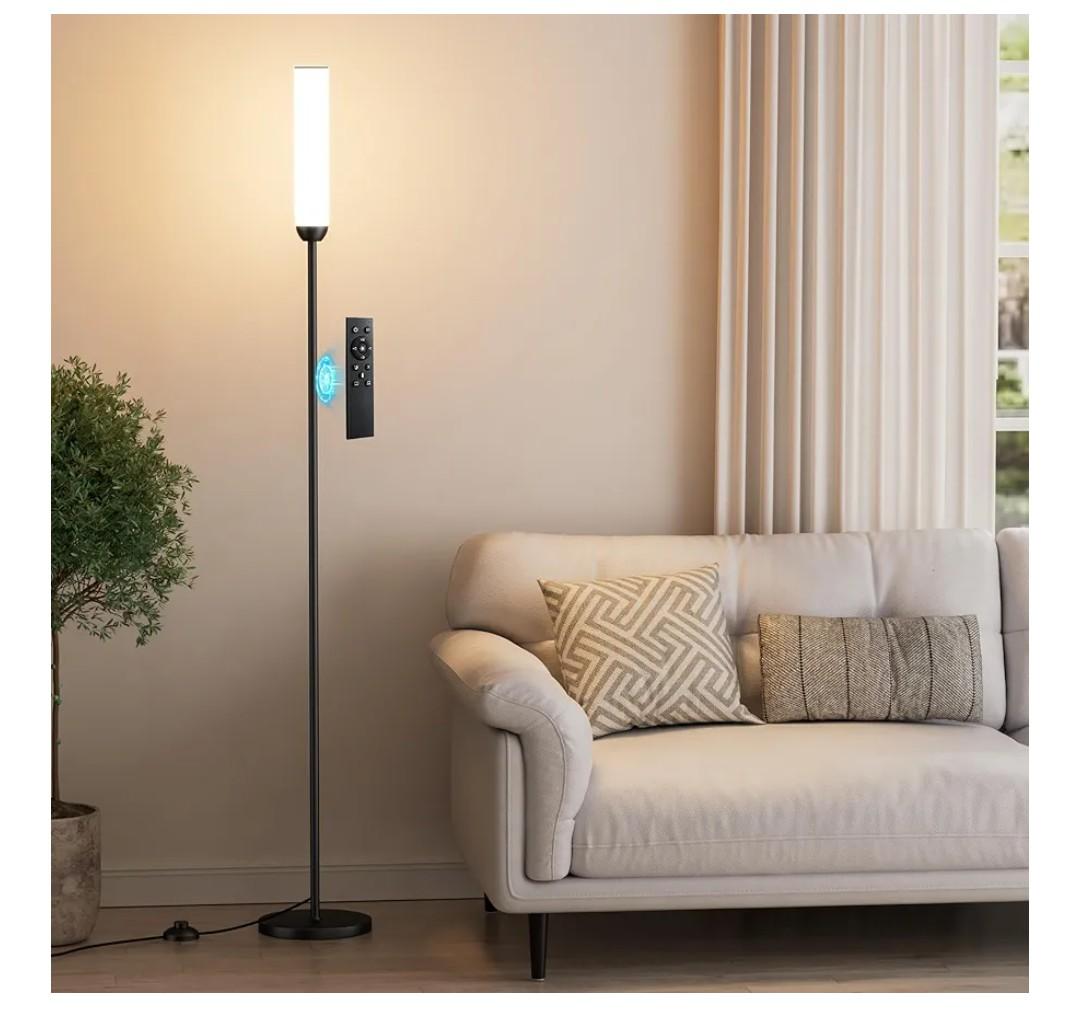 Ambimall LED Floor Lamp with Remote Control, 65" Standing lamp with Stepless Adjustable 3000K-6500K Colors & 30-100% Brightness, Foot Switch(Black)