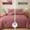Cyusri Cotton Plaid King Comforter Set - Soft Lightweight Bedding 3 Pieces Dyed Bed Set with 2 Pillow Shams,Reversible All Season Farmhouse Down Alternative(King Size 104"x90" Retro Red)