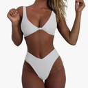 geluboao Bikini Set for Women Solid V Neck Knot Front Push Up High Leg Thong Two Piece Swimsuit, M