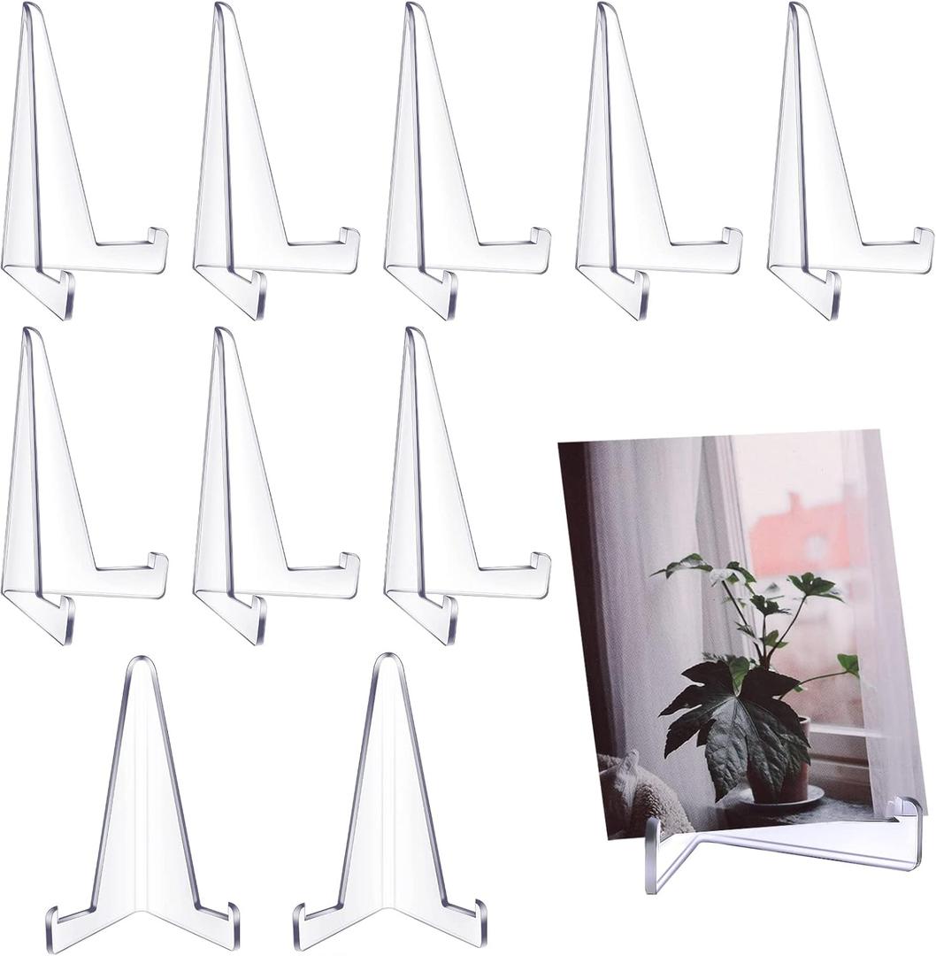 Bucherry 10 Packs Mini Easel Display Stand Acrylic Small Plastic Easel Holder Acrylic Stand for Display Place Card Holders for Home Office 3.4 x 2.5 Inch(Clear)