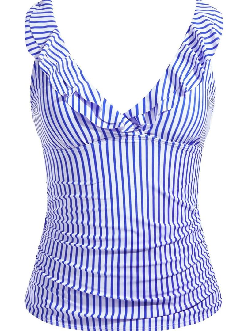 Yonique Women's Tankini Top Only Tummy Control Bathing Suit Top Ruffle Swimsuit Top V Neck Swim Tank Top No Bottom, Size XL