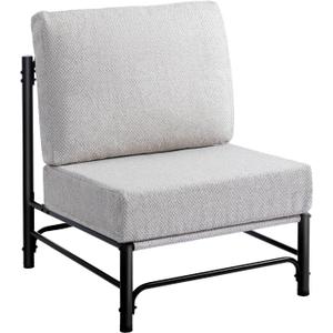 HollyHOME Mid Century Modern Accent Chair, Comfy Reading Chair with Soft Cushion, Metal Frame Fabric Large Lazy Chair, Upholstered Lounge Sofa Chairs for Living Room, Bedroom, Balcony, Camel&Blue