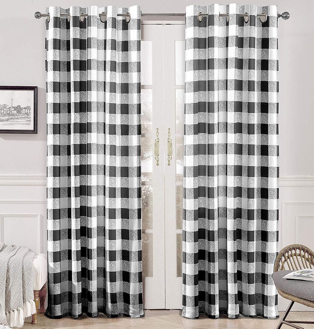 DriftAway Buffalo Plaid Check Curtains Black and White Buffalo Checkered Blackout Curtains for Farmhouse Bedroom Living Room Darkening Thermal Country Window Treatment Curtains 2 Panels 96 Inch Long