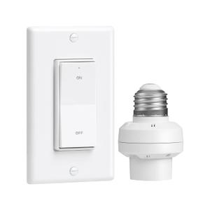 Remote Control Light Bulb Socket, Decorator Rocker Wall Switch, 200FT Range Wireless Light Switch for Pull Chain Light Fixture, E26 E27 Lamp Socket, No Wiring Needed, FCC Listed
