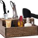 RJMKD Wooden Hair Dryer Holder - Rustic Hair Tools Organizer with 3 Circular Holes and 1 Compartment, Wooden Hair Accessories Organizer for Bathroom Vanity Countertop Storage Hair Dryer, Accessories