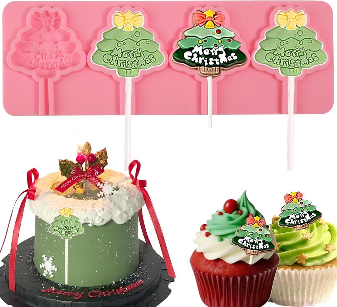 3 x 4-Cavity Reusable Christmas Tree Candy Silicone Mold, Exquisite Christmas Cake Decoration Fondant Molds, for Christmas Party Dessert Ornaments, Cookies, Chocolate Dough, Clay Resin Plaster