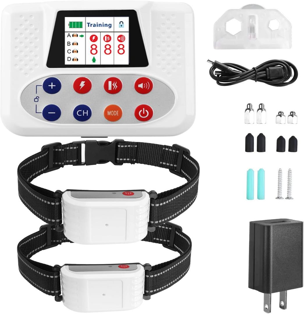 Wireless Dog Fence & Training Collar, Electric Fence for Stubborn Dog, Adjustable Control Range 80-1964ft Feet, Vibration & Shock, IP67 Waterproof Receiver, Pet Boundary Containment System,for2dogs