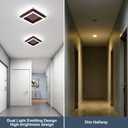 CANEOE Square Modern LED Light Fixture, 32W Flush Mount Hallway Light, 6000K Small Close to Ceiling Lamp for Living Room, Bedroom, Kitchen, Balcony, Cloakroom (Wood, 1 Pack)
