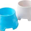 2pcs Long Eared Dog Bowl (Blue & White) - Spaniel Bowls for Dogs Long Ears,No-Spill Food & Water Bowls for Cocker Spaniels, Beagles, Non-Slip, Easy to Clean