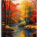 QIXIANG Autumn Canvas Wall Art Fall Lake Pictures Abstract Red Trees Forest Landscape Painting Prints Living Room Decor Framed (Autumn 1, 24.00" x 36.00")