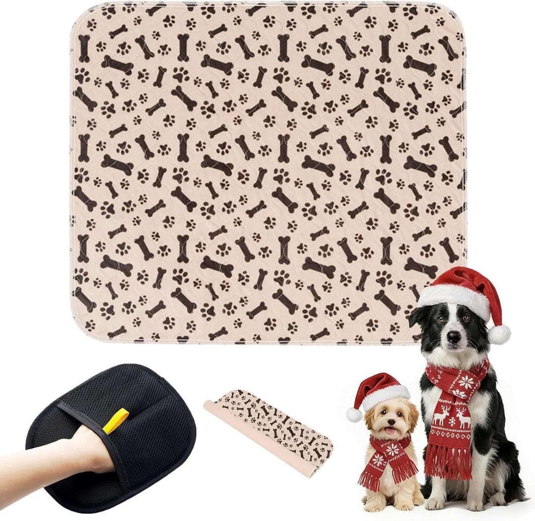 Puppy Pads with Pheromones, Washable Puppy Pee Pads for Dogs Reusable Puppy Pads for Dogs and Cats(with Pet Hair Removal Gloves) (Large, Brown Bone)