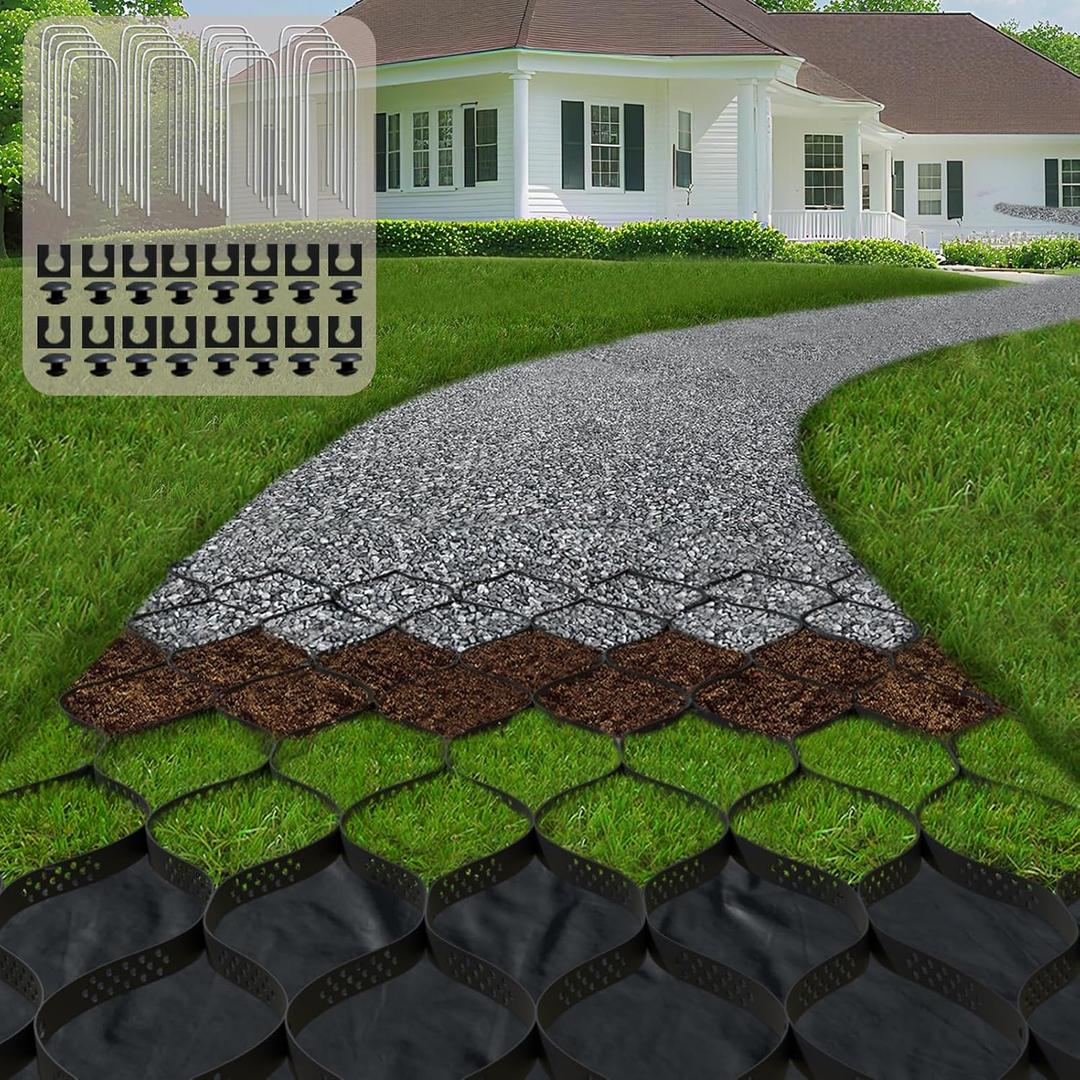 2" Thick Gravel Ground Grid 9ft x 17ft - Geo Grid Driveway Stabilization Grids, Gravel Retainer Grid 1800 LBS Per Sq ft, Geocell Paver System for Walkway Driving RV Parking Slopes and Garden