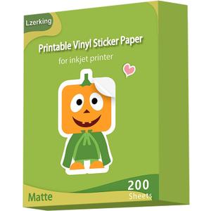 Lzerking Premium Printable Vinyl for Inkjet Printer Sticker Papers 200 Matte 8.5x11 Waterproof White Lables Decal Paper for Cricut