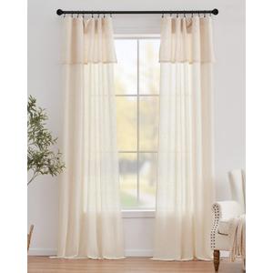 jinchan Linen Blend Light Filtering Curtains 38W x 96L Inch Beige for Living Room Farmhouse Boho Curtains Attached Valances Hooks Drapes 2-Panel Set