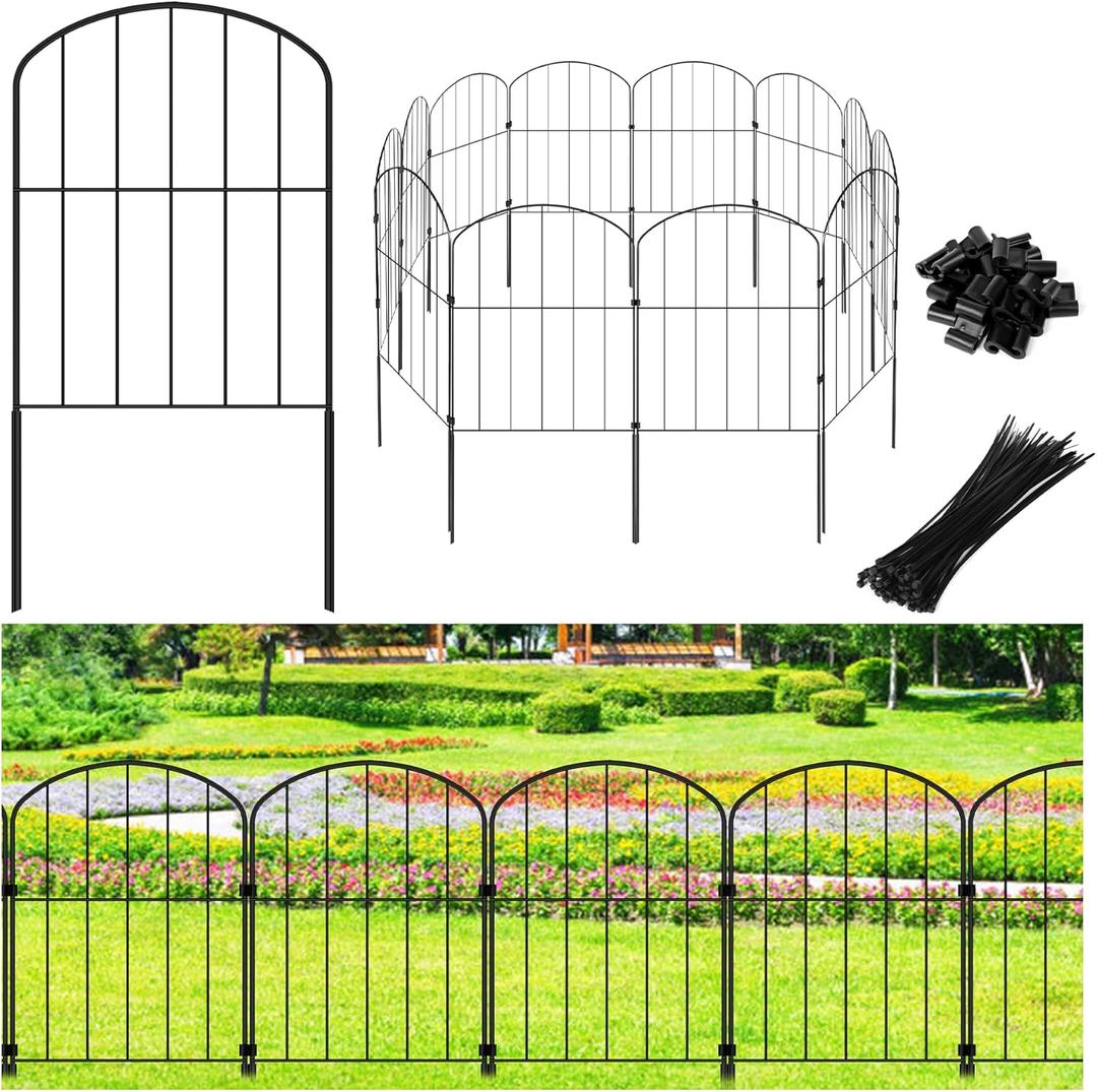 Decorative Garden Fence 24in (H) x 12.5ft (L), 12 Panels No Dig Garden Fencing Animal Barrier for Dogs Rabbits Arched Flower Bed Edging, Metal Wire Border Panel for Outdoor Patio Yard Decor