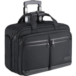 KROSER Rolling Laptop Bag Premium Rolling Briefcase Fits Up to 17.3 Inch Laptop Overnight Computer Bag with RFID Pockets for Travel/Business/Men/Women-Black