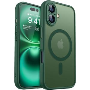 CANSHN Magnetic for iPhone 16 Plus Case, Upgraded [Full Camera Protection] [Compatible with Magsafe] [Translucent Matte] Shockproof Protective Phone Case for iPhone 16 Plus - Deep Green