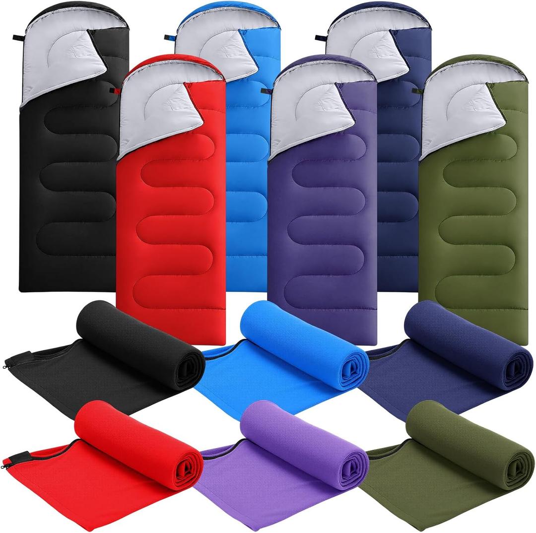 Hahafelt 6 Pack Sleeping Bags with Fleece Liners for Adults Bulk, Lightweight Waterproof Camping Sleeping Bags Set for Summer Camp, Church Trip, Emergency Relief, Outdoor Hiking Backpacking