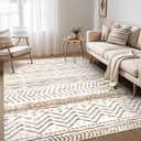 Nakagishi Area Rug Living Room Rugs: 5x7 Machine Washable Boho Large Neutral Farmhouse Stain Resistant Moroccan Indoor Carpet for Bedroom Nursery Dorm Classroom Playroom Dining Room House-Brown White